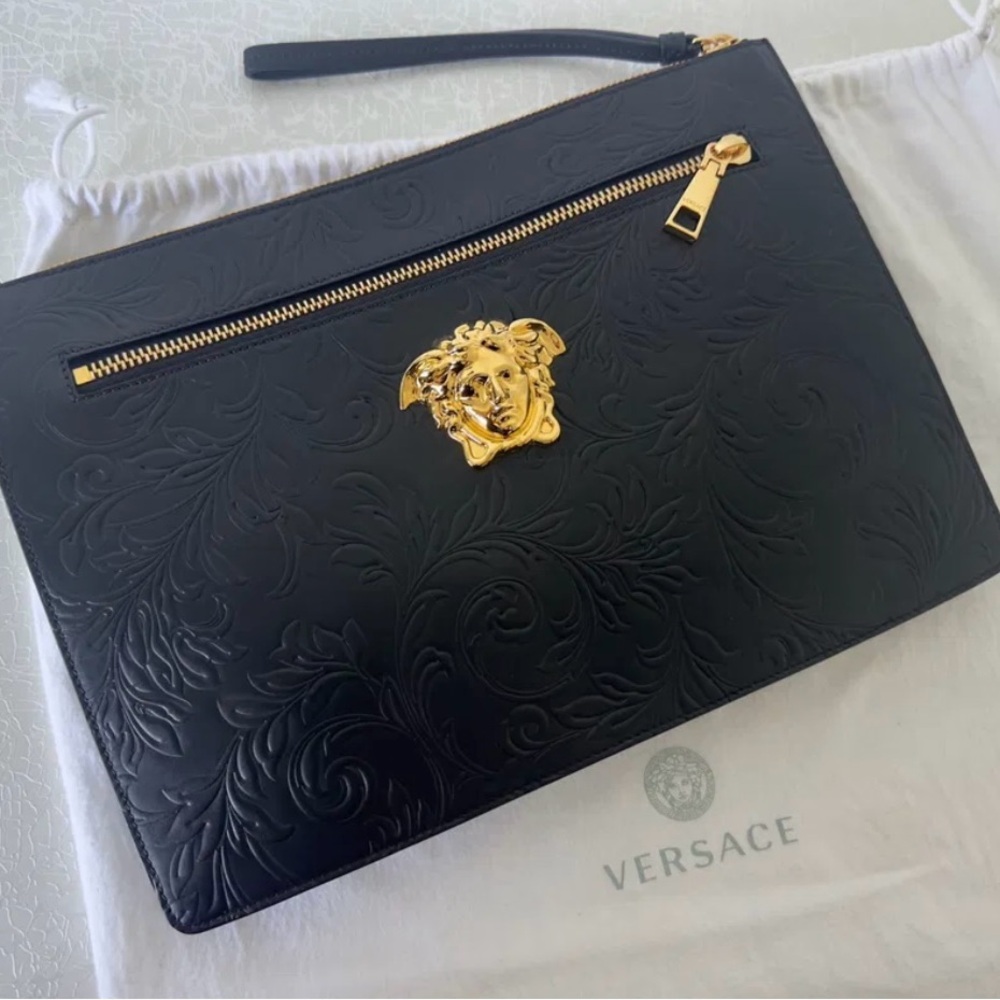 Versace Black Embossed huge Clutch NEW